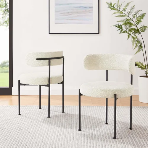 Miniatura 11 de Modway EEI-6516-IVO-BLK Albie Boucle - Juego de 2 sillas de comedor de tela, color negro marfil