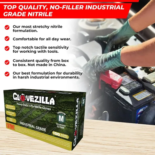 Miniatura 5 de Guantes industriales de nitrilo de 2 capas de 8.5 milésimas de pulgada de grosor, desechables, resistentes a desgarros, textura de diamante elevado