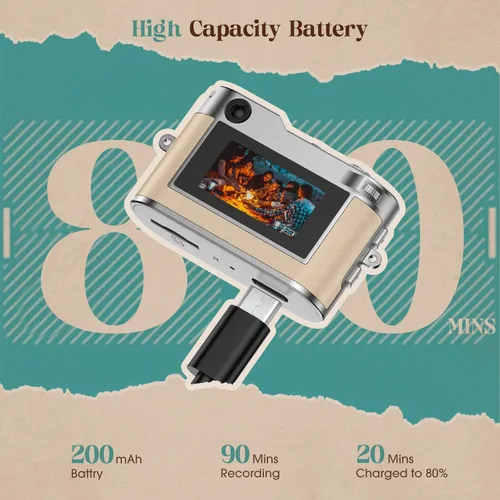 Miniatura 6 de Cámara Digital Mini HOTU, Cámara Llavero 1080P HD con Lente de 2MP, Flash, Grabación de Vídeo, Tarjeta de 32G Incluida, Cámara Retro Portátil