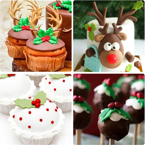 Miniatura 4 de KALAIEN 3 unids Holly Leaf Plunger Cutter Fondant Hornear Herramientas Cake Cookie Sugarcraft Decoración Molde