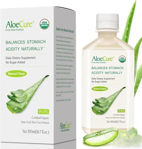 AloeCure Jugo de aloe vera orgánico USDA hecho dentro de las 12 horas de la cosecha - Jugo puro de aloe natural, suplemento digestivo para apoyar la