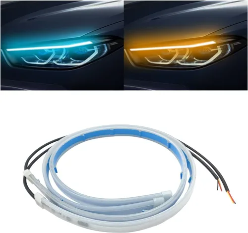Tira de Luz LED Tubo para Faros Delanteros, Luz de Circulación Diurna Flexible DRL de 24 Pulgadas, Lámpara de Señal de Giro de Flujo Secuencial