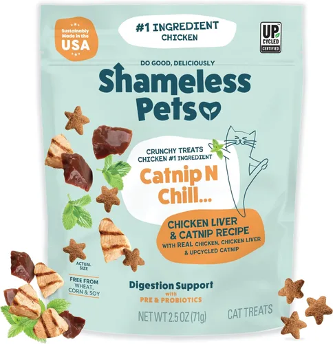 Miniatura 12 de Shameless Pets Golosinas para gatos con Catnip y pollo para la salud digestiva, crujientes