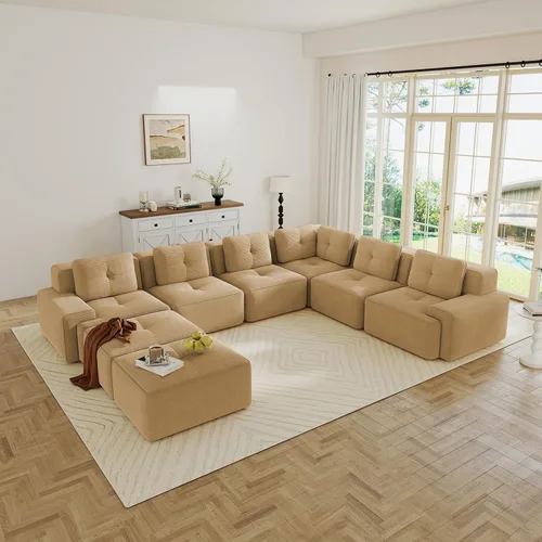 Miniatura 18 de Sofás modulares sin hueso de 152.8 pulgadas para sala de estar, sofá modular con diván en forma de L, cómodo asiento profundo tapizado de tela