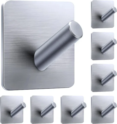 Miniatura 18 de xdgeLoad Ganchos para toallas de baño, 4 unidades, ganchos de pared resistentes para baños, abrigos, batas, cocina, ganchos autoadhesivos sin Negro