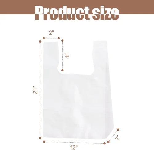 Miniatura 5 de ROYALNA 100 unidades, bolsas de plástico para compras de playera blancas (12" x 6.5" x 21"), reutilizables y desechables para restaurantes, tiendas