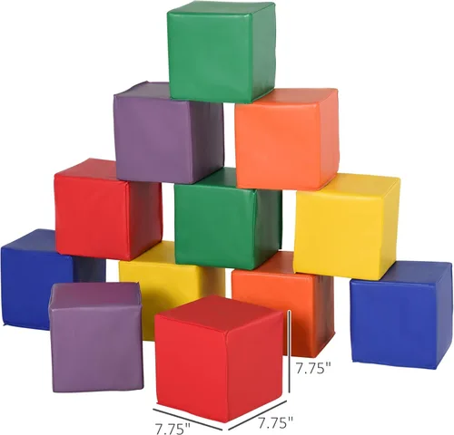 Miniatura 7 de Soozier Bloques de juego suaves de 12 piezas, juguete de espuma suave, bloques de construcción y apilamiento, juguetes de aprendizaje compatibles