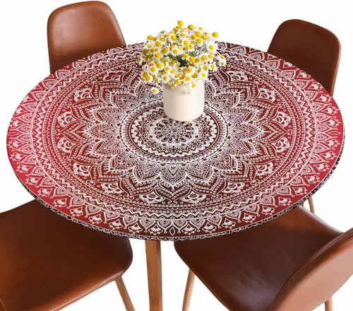 Miniatura 11 de Mantel de ajedrez blanco y negro con cuadrículas redondas, planos, abstracto, impermeable, lavable, para mesa de comedor ajustable de 40 a 44