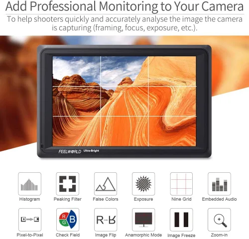 Miniatura 7 de FEELWORLD FW279S 7 pulgadas ultra brillante 2200nit cámara DSLR Monitor de campo luz diurna visible alto brillo Full HD 1920x1200 3G SDI 4K HDMI