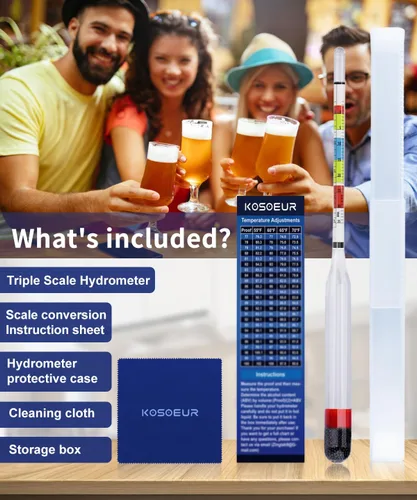 Miniatura 2 de Kosoeur Hidrómetro de triple escala, hidrómetro de alcohol para vino, aguamiel, kombucha y cerveza, kit de fabricación de hidromiel