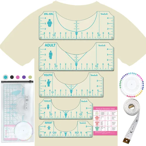 Miniatura 11 de Vowlove Regla de camiseta para una alineación precisa, herramienta de colocación en el centro y el pecho izquierdo para hacer camisas, compatible 01