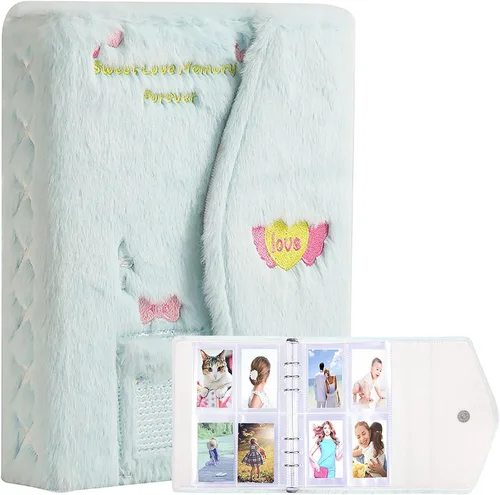 Miniatura 10 de Carpeta A5 Kpop - Álbum de fotos de felpa con 20 fundas interiores de 3 pulgadas para álbum de fotos en hojas sueltas, rellenable, 6 anillos, Negro