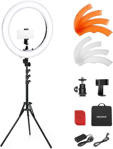 Miniatura 11 de NEEWER Kit de luz de anillo de 18 pulgadas: LED profesional de 55 W 5600 K con soporte y soporte para teléfono, tubo suave y bolsa para extensión