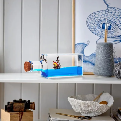 Miniatura 6 de LETINE Thousand Sunny - Decoración sensorial para adultos, diseño de barco pirata de anime insumergible en una botella, mini adorno de movimiento
