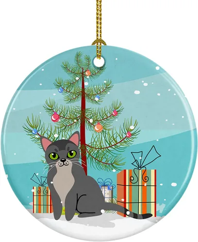 Caroline's Treasures Árbol de Navidad de gato asiático, adorno de cerámica para colgar en el árbol de Navidad, decoración para el hogar, Navidad,