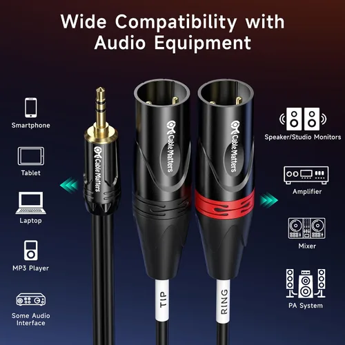 Miniatura 5 de Cable Matters Cable TRS a 2 XLR de 0.138 in de 1/8 de pulgada de 3 pies, macho a macho Aux a Dual XLR Breakout Cable