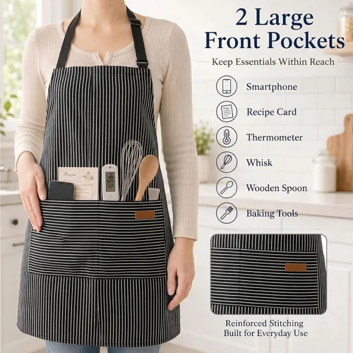 Miniatura 3 de Handepo 4 Piezas Delantales de Cocina con Bolsillos Delantales Ajustables Impermeables para Hornear para Mujeres Hombres Chef BBQ Regalo de Navidad