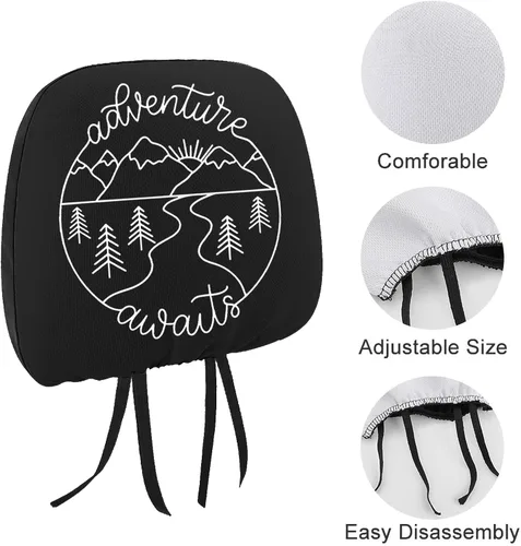 Miniatura 3 de Paquete de 2 fundas para reposacabezas de Adventure Awaits, aventura, camping, montaña, excursionista, amante de la naturaleza, accesorios