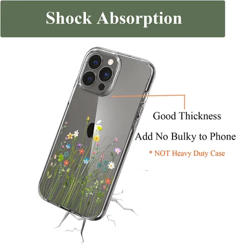 Miniatura 6 de Unov - Funda compatible con iPhone 13 Pro, funda transparente con diseño, patrón floral en relieve, suave protector delgado de TPU contra golpes