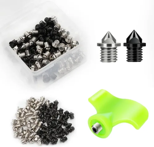 100 Pcs Track Spikes, 1/8 inch & 3/16 inch & 1/4 inch Steel Track Shoe Spikes Replacements wiht Spike Wrench for Sports Running Track Shoes