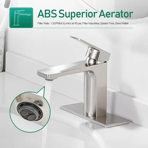 Miniatura 2 de VOTON Grifo de baño de níquel cepillado de una sola manija, grifo de baño de 1 o 3 agujeros, grifo de lavabo de baño con placa de cubierta, grifo