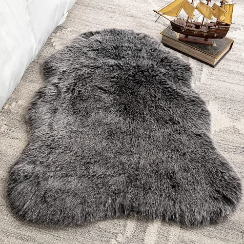 Phantoscope Alfombra de piel sintética, esponjosa, suave, de piel de zorro sintética, para dormitorio, sala de estar, decoración de habitación de
