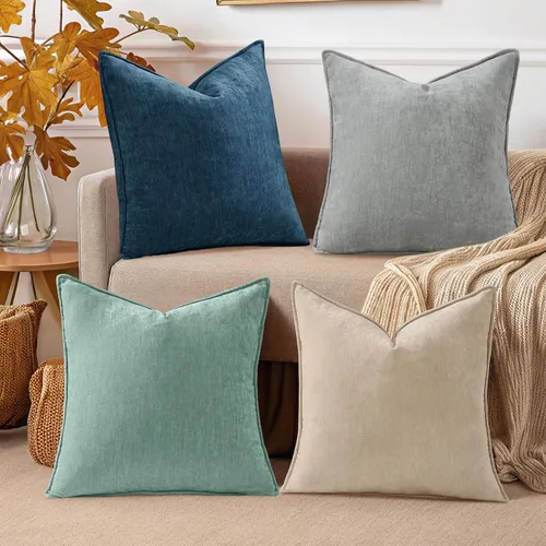 Miniatura 7 de decorUhome Juego de 4 fundas de almohada de verano de 18 x 18 pulgadas, fundas decorativas de felpilla neutra suave con diseño elegante para sala