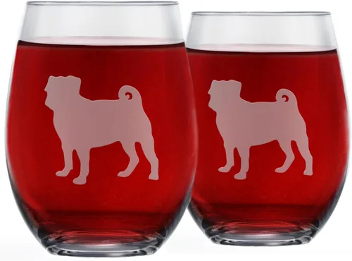 Miniatura 8 de Copas de vino sin tallo (juego de 2) de perros de raza Regalos para amantes de perros Silueta de 2 caras grabada a mano con nombre de la raza