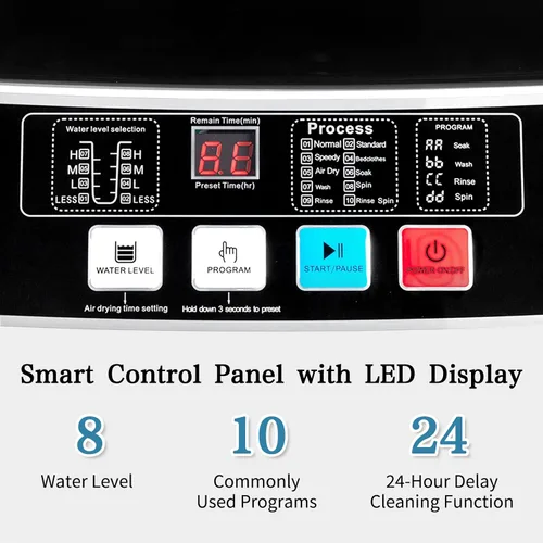 Miniatura 6 de Lavadora completamente automática, capacidad de 17.6 libras, tambor de acero inoxidable, 10 programas, 8 niveles de agua, diseño compacto
