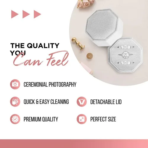 Miniatura 3 de NIMSIN Caja de terciopelo para anillos de alta calidad para ceremonia de boda con tapa desmontable, elegante y bonita caja para anillos de boda, 3