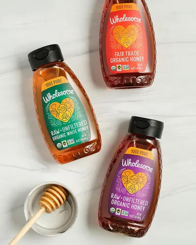 Miniatura 4 de Wholesome Sweeteners Botella de miel blanca cruda orgánica sin filtrar de 16 onzas, 100% pura, certificado de comercio justo, proyecto sin OMG