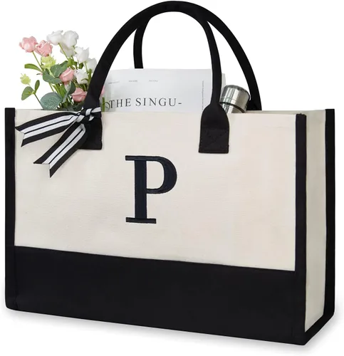 Miniatura 311 de TOPDesign - Bolso de playa de lona con inicial personalizada, bolsa de regalo con monograma, para mujer