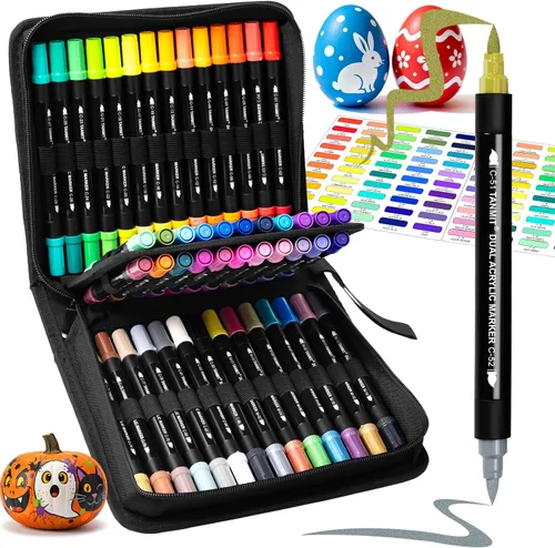 TANMIT Marcadores de pintura acrílica de 100 colores, paquete de 50 marcadores de pintura acrílica de doble color para pintura de rocas, madera,
