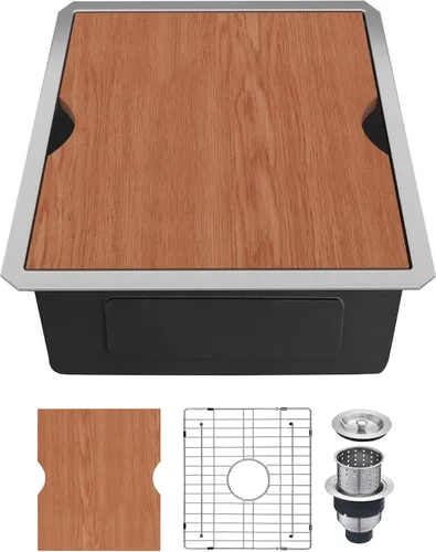Miniatura 2 de Fregadero de barra con estación de trabajo de 13 x 15 pulgadas, fregadero de barra pequeña de acero inoxidable de montaje inferior de calibre 18
