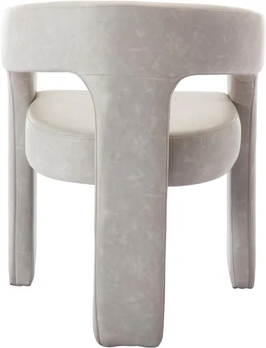 Miniatura 3 de Silla Moderna de Comedor Barrel, Silla Tapizada de Cocina de Piel Sintética con Brazos, Silla Lateral Cómoda para Sala de Estar/Oficina en Gris Pu
