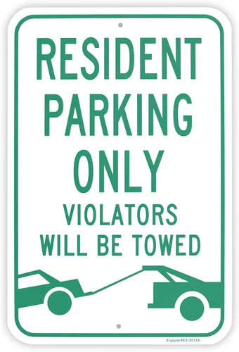 Letrero grande con texto en inglés "Resident Parking Only Violators Will Be Towed", 18 x 12 pulgadas, letrero reflectante de aluminio 040, libre de