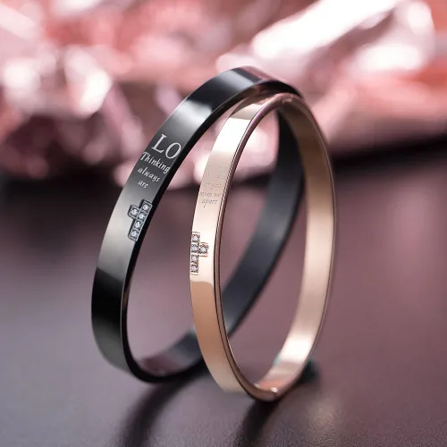 Miniatura 7 de Wolentty Pulseras a juego para él y para ella, de acero inoxidable, para parejas, regalos para hombres y mujeres, Acero inoxidable, Circonita cúbica