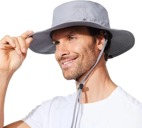 Miniatura 8 de Sombrero de pesca para hombre, sombrero de sol de ala ancha, protección UV SPF XL, XXL, tamaño grande, cabeza grande, senderismo, playa, safari