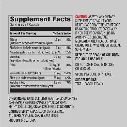 Miniatura 3 de Complejo Amazon Elements B, alta potencia, 83% de alimentos enteros cultivados, veganos, 65 cápsulas, suministro de 2 meses y biotina 5000 mcg