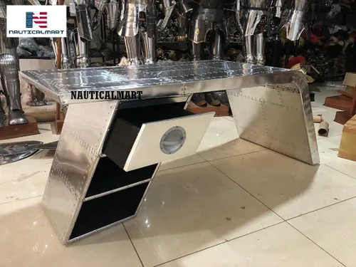 Miniatura 3 de Nautical-Mart Escritorio de ala de aviador Mesa de aluminio Muebles de aviador (izquierdo, 60 pulgadas)