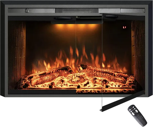 Miniatura 10 de Chimenea eléctrica de inserción, chimenea empotrada de 36 pulgadas con llama ajustable y luces de color en la parte superior, sonido de crepitación