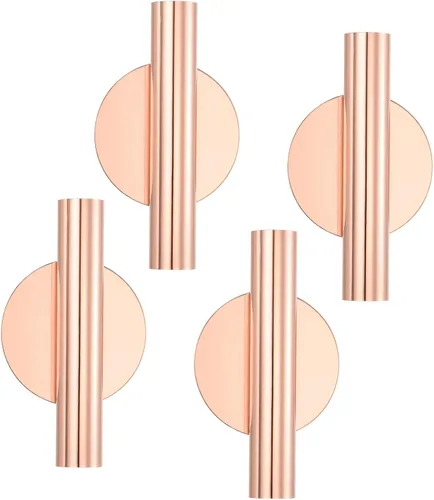 Miniatura 6 de PATIKIL Florero de tubo floral de metal montado en la pared, estante de florero de flores secas para decoración de exhibición, oro rosa