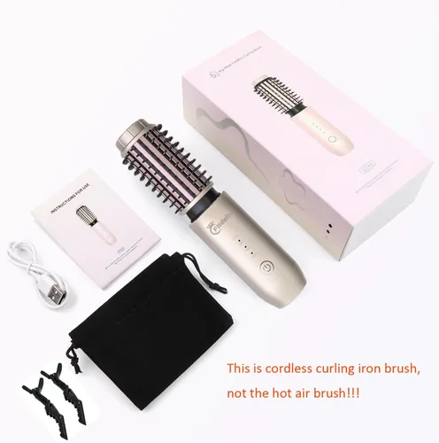 Miniatura 9 de Cepillo de rizador, rizador de pelo inalámbrico de 1.5 pulgadas, cepillo 3 en 1, peine alisador de pelo recargable, 7000 mAh portátil iónico
