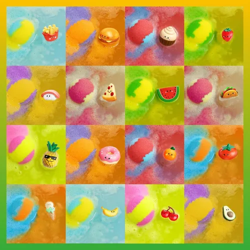 Miniatura 9 de Zippytots - Bombas de baño para niños con juguetes de comida en el interior, paquete de 16 surtidos de burbujas de baño sorpresa coloridas, bombas