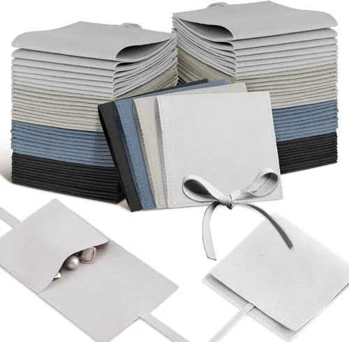 Lothee 40 piezas de bolsas de joyería de microfibra de 8x8 cm, lujosas bolsas de regalo pequeñas con lazo de microfibra para joyería, estilo sobre