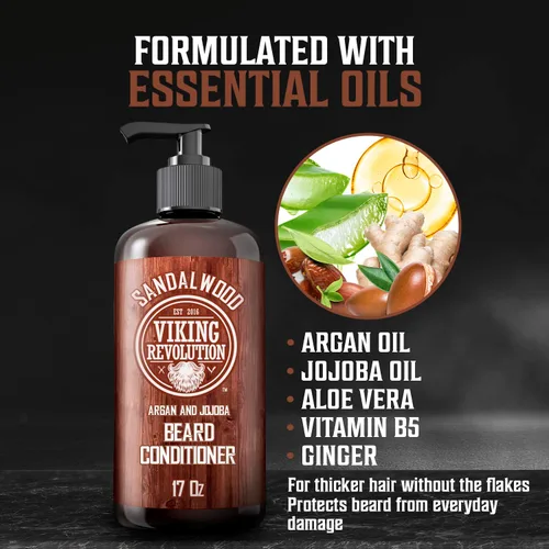Miniatura 3 de Viking Revolution Acondicionador de barba con aceites de argán y jojoba – suaviza y fortalece – Aroma de sándalo – Acondicionador de barba