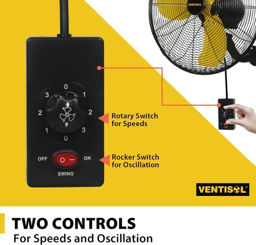 Miniatura 4 de VENTISOL Ventilador de pared de 20 pulgadas con oscilación, ventilador de pared industrial de alta velocidad para interior, comercial, residencial