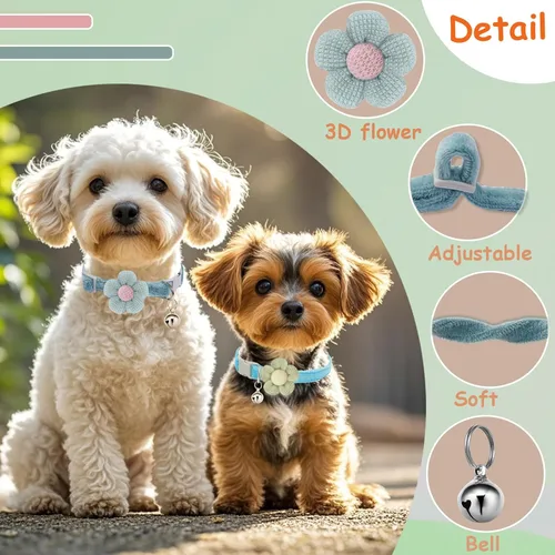 Miniatura 2 de Collar para perros pequeños con flor, collares para cachorros, collares para perros pequeños con campana, para hembras y machos pequeños