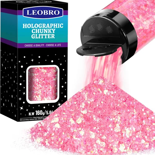 Miniatura 10 de LEOBRO - Purpurina dorada, 160g/5.64oz, purpurina holográfica gruesa para manualidades, resina, uñas, cuerpo, vasos, decoraciones de fiesta Láser Oro