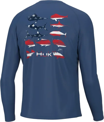 HUK Hombres Pursuit Hogzilla Camiseta de pesca de manga larga de alto rendimiento con protección solar +30 UPF, color rosado concha marina, talla S